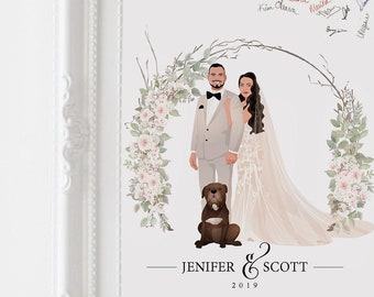 Wedding Guest Book Alternative | Portrait couple illustration | cartoon drawing | Anniversary gift