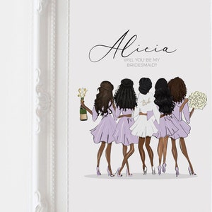 Regalo de dama de honor / fiesta nupcial / Dibujos animados / Moda nupcial / Ilustración de novias y damas de honor / Mejores amigas / ¿Serás mi dama de honor?