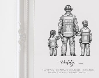 Personalized Father & Kids Profession Illustration | Custom Dad Portrait Gift | Career Family Artwork | Father’s Day Gift for Dad
