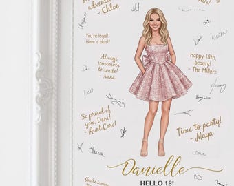 Custom 18th Birthday Guestbook Illustration – Personalized Party Sign, Birthday Welcome Board, Modern Event Sign, Digital Printable Art