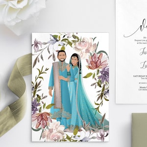 Wedding invitation | Hindu Wedding, Pakistani | Personal Portrait | couple illustration | custom drawing | hand drawned