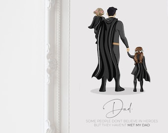 Superdad drawing | Family illustration |  fathers day unique gift | personalised father gift | keepsake | Superhero