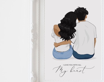 Retrato de casal personalizado, ilustração de casal, retrato de casal personalizado, presente de aniversário, presente Tinder, presente de noivado