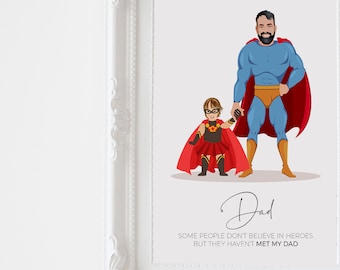 Superdad drawing | Family illustration |  fathers day unique gift | personalised father gift | keepsake | Hero