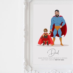 Desenho do superpai | Ilustração familiar | presente exclusivo para o dia dos pais | presente personalizado para pai | lembrança | Herói
