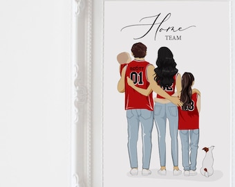 Family Portrait basketball jersey | Family illustration sport jersey |  fathers day unique gift | personalised father gift | keepsake