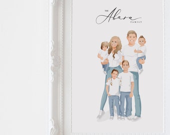 custom family portrait illustration, custom illustration portrait, custom family illustration, cartoon family portrait,