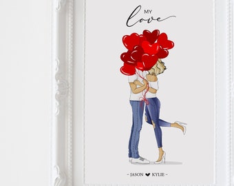 Retrato de casal personalizado, ilustração de casal, retrato de casal personalizado, presente de aniversário, presente Tinder, presente de noivado