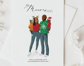 Christmas Family Portrait, Custom Holiday Gift, Christmas Family Illustration, family drawing, christmas card illustration, ugly jumpers