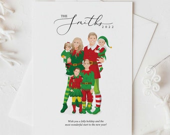 Ritratto di famiglia di Natale personalizzato, Regalo di natale personalizzato, Illustrazione di famiglia di Natale, disegno di famiglia, illustrazione di cartoline di Natale