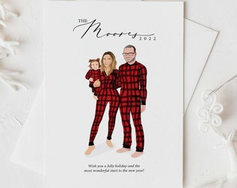 Ritratto di famiglia di Natale personalizzato, Regalo di natale personalizzato, Illustrazione di famiglia di Natale, disegno di famiglia, illustrazione di cartoline di Natale