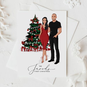Desenho personalizado de retrato de casal de Natal | ilustração de família desenhada à mão | elegante