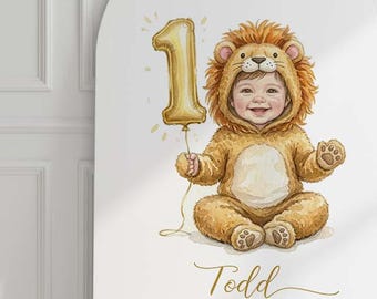 Custom Safari 1st Birthday Invitation with Portrait – Wild One Baby Illustration – Personalized Welcome Sign – Jungle Theme Decor