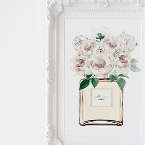Fashion Wall Art Print,  Feminine Home Wall Posters,  Designer Wall, Fashion Wall Art, perfume bottle with flowers, bff gift