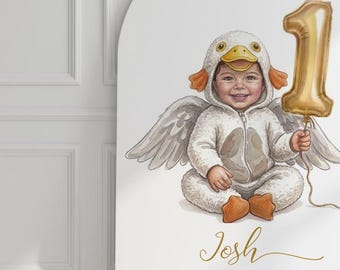 Custom Silly Goose 1st Birthday Portrait Invitation – One Silly Goose Baby Illustration – Personalized First Birthday Welcome Sign