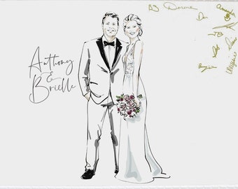 Wedding Guest Book Alternative | Portrait couple illustration | hand drawing sketch | Anniversary gift