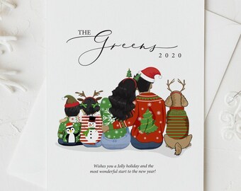 Cartolina di Natale in famiglia, Cartolina di Natale, Cartolina di Natale, Maglioni brutti maglioni di Natale Biglietto di famiglia, Disegno di cartoline di Natale personalizzato