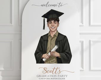 Custom Graduation Illustration Welcome Sign | High School Boy Grad | Personalized Digital Download | Class of 2026 Decor