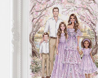 Custom Whimsical Family Portrait Illustration, Personalized Cartoon Family Art, Unique Gift for Parents, Kids, Housewarming Keepsake