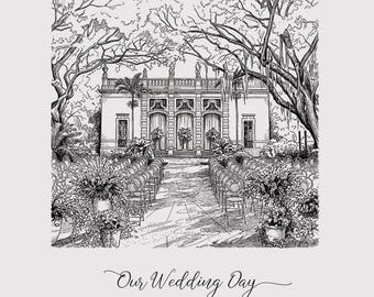 Custom Wedding Venue Sketch, Personalized Wedding Location Illustration, Venue Portrait, Bridal Shower Gift, Wedding Keepsake Art