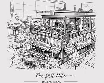Custom Venue Sketch Where We Met, First Date Location Illustration, Personalized Couple Gift, Wedding Engagement Anniversary Art