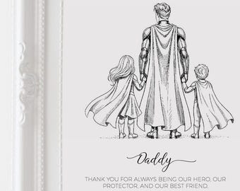Custom Superhero Father & Child Portrait | Personalized Father’s Day Gift Illustration | Comic Style Dad and Kid Artwork | Digital Download