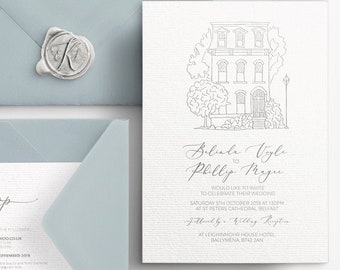 Venue Illustration Wedding Invitation, Custom Watercolor Venue (Digital PDF)