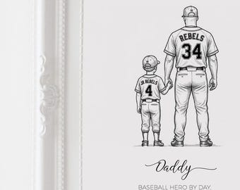 Custom Baseball Dad Illustration, Personalized Father’s Day Gift, Family Baseball Portrait, Sports Dad Printable Artwork