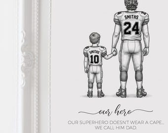 Custom Football Family Portrait, Personalized Dad and Kids Illustration, Football Father’s Day Gift, Sports Family Artwork, Custom Dad Gift