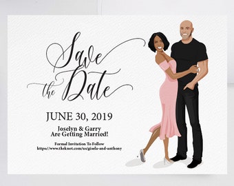 Wedding Save the Date  Invitation |  Personalised couple Portrait illustration drawing