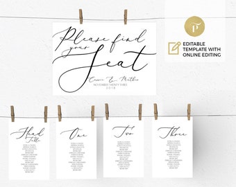 Printable Seating Chart Template | Editable online | Instant Download | DIY You print | Modern script font