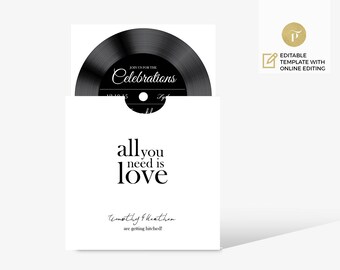 record invitation etsy