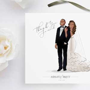 サンキューカード | 結婚式 | カスタムポートレートイラスト | パーソナライズされたカップルの絵 | 新郎新婦の漫画 | 印刷可能な PDF