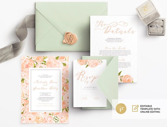 Wedding Invitation Stationary Set Editable Online Diy Etsy