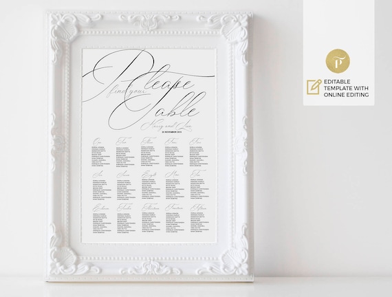 Wedding Seating Chart Poster Template | Printable Editable | Instant  digital download | DIY You print 18x24 | modern script | cusive font