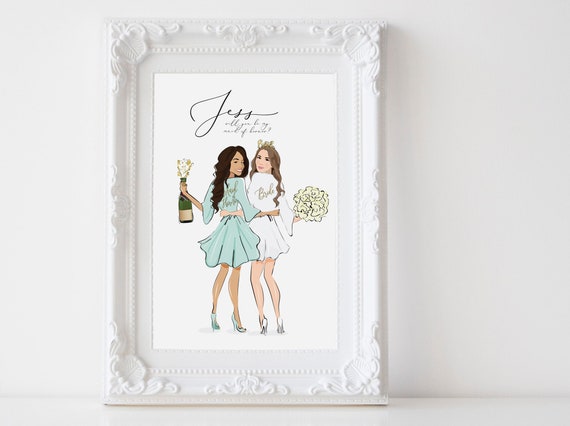 Bridesmaid Gift Bridal Party Cartoon Bridal Fashion Bridal and Bridesmaid  Illustration Best Friends Will You Be My Bridesmaid - Etsy