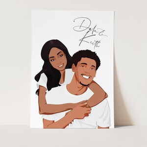 May include: A digital illustration of a couple, a woman with long black hair and a man with short black hair, smiling and embracing. The text "Dala & Keith" is written in cursive at the top of the image.
