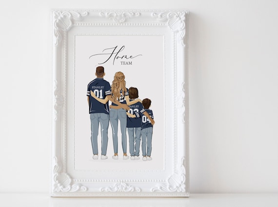 Family Portrait football jersey | Family illustration sport jersey |  fathers day unique gift | personalised father gift | football wall art