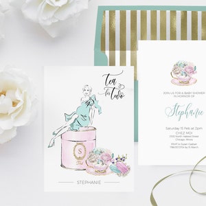 Baby shower invitation | personalised Fashion illustration | Mother to be drawing | Tea party | Tea for two