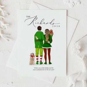 Ilustración personalizada de retrato familiar navideño / arte de retrato familiar / retrato de ilustración familiar personalizado / Familia elfa