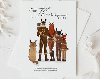 Personalized christmas  family portrait illustration | family portrait art | custom family illustration portrait | Reindeer family