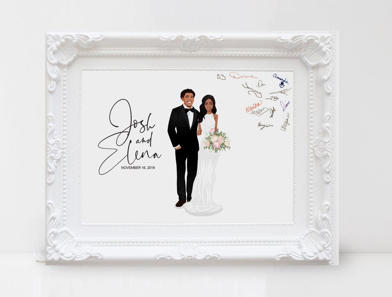 Anniversary gift Wedding Guest Book Alternative cartoon drawing Portrait couple illustration