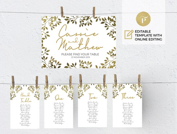 Wedding Program Template Editable Online Gold Leaf Etsy