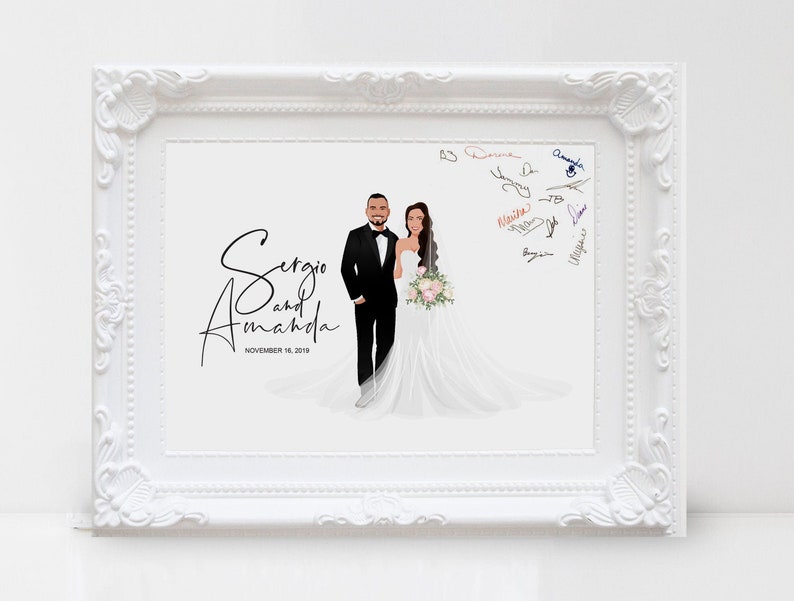 Anniversary gift Wedding Guest Book Alternative cartoon drawing Portrait couple illustration