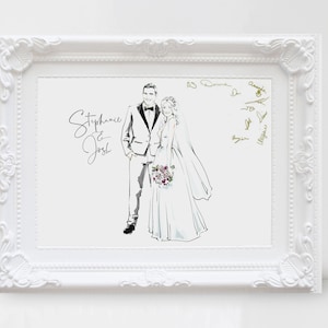 Libro de visitas de boda Alternativo / Ilustración de pareja de retratos / Dibujo de dibujos animados / Regalo de aniversario