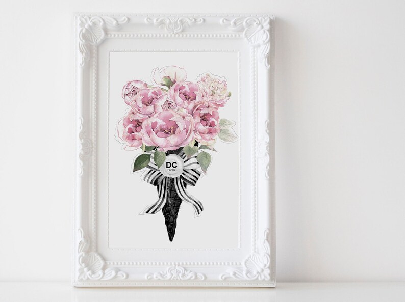 Personalised ice cream bouquet Fashion wall art, Fashion art, peony print, Bedroom wall art, pink peonies, bridal gift image 1