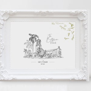 Wedding Guest Book Alternative, guest book alternatives anniversary, wedding venue hand drawn sketch drawn, wedding venue illustration