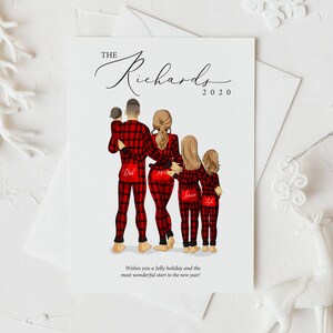 Personalized christmas  family portrait illustration | family portrait art | custom family illustration portrait | matching pjs