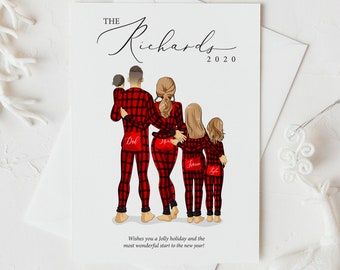 Personalized christmas  family portrait illustration | family portrait art | custom family illustration portrait | matching pjs