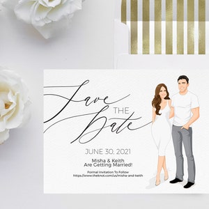 Matrimonio Save the Date Invitation / Coppia personalizzata Illustrazione ritratto disegno